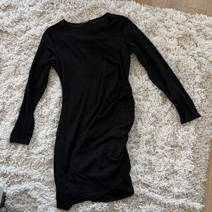 Black Ruched Long Sleeve Dress